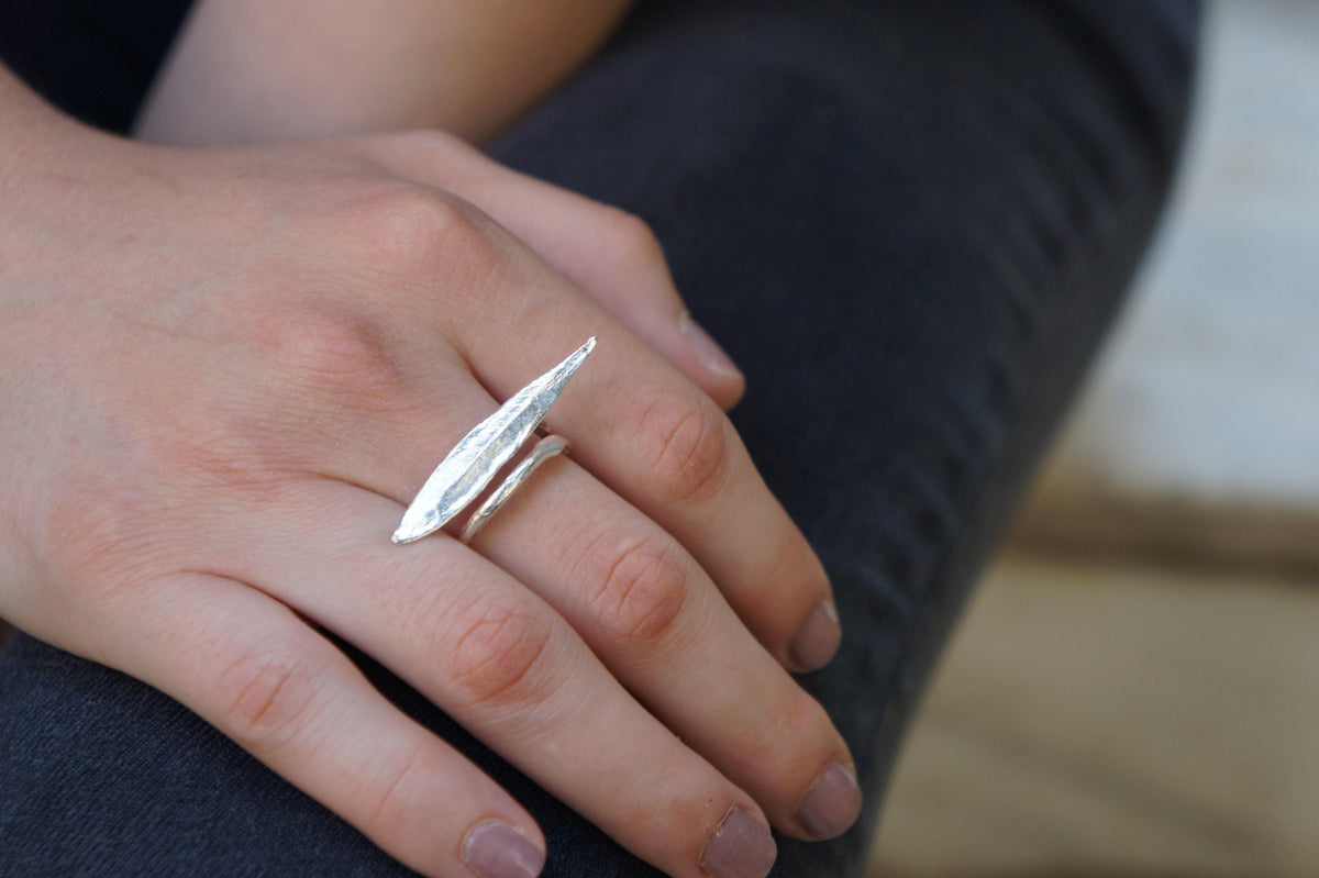 Real Olive Leaf Silver Ring, Handmade Nature Jewelry, Organic Botanical Band, Gift for Peace & Protection, Gold or Sterling Silver 925-2
