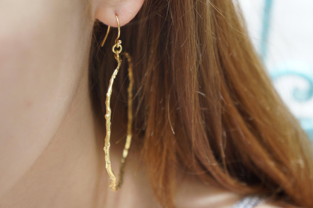 Large Hoop Earrings: Olive Branch Design - Silver or Gold Plated-2