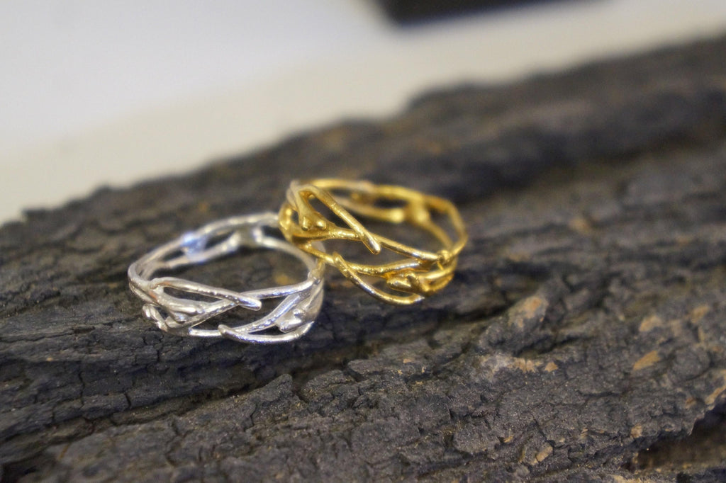 Real Jasmine Branch Ring, 14K Gold Plated Sterling Silver Ring, Handmade Minimalist Jewelry Gift, Gift for Women, Boho Nature Fashion-1