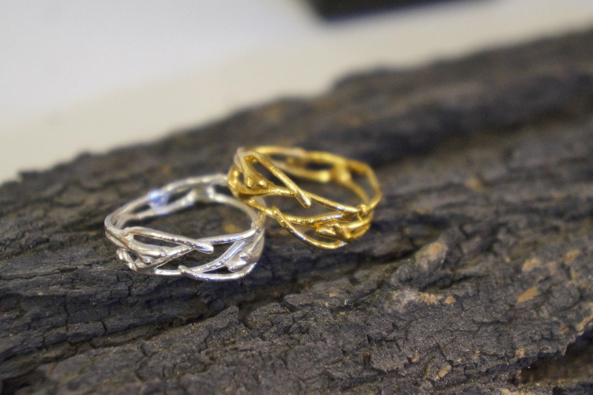 Real Jasmine Branch Ring, 14K Gold Plated Sterling Silver Ring, Handmade Minimalist Jewelry Gift, Gift for Women, Boho Nature Fashion-1