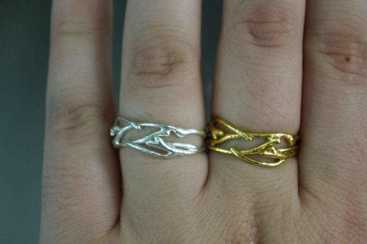 Real Jasmine Branch Ring, 14K Gold Plated Sterling Silver Ring, Handmade Minimalist Jewelry Gift, Gift for Women, Boho Nature Fashion-4