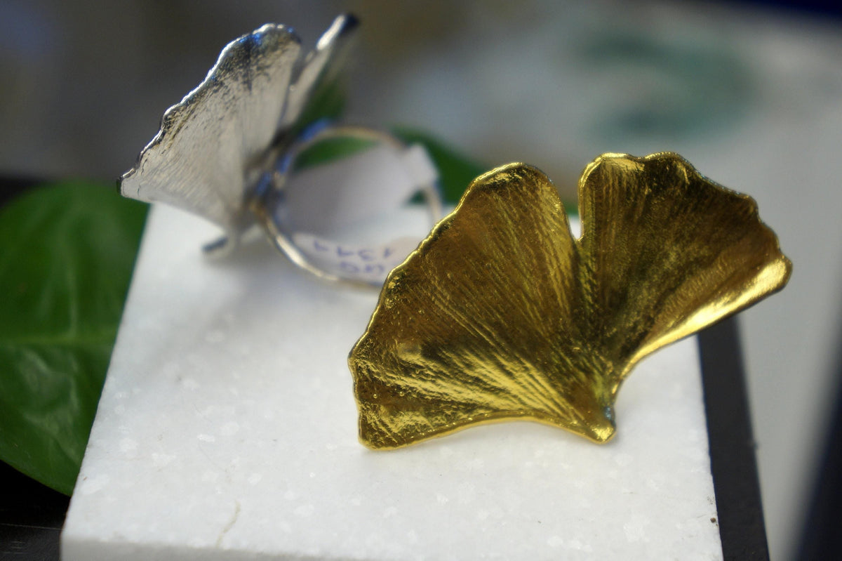 Real Ginkgo Biloba Leaf Ring, Handmade Statement Jewelry, Organic Boho Band, Gift for Health and Longevity, Sterling Silver 925-2