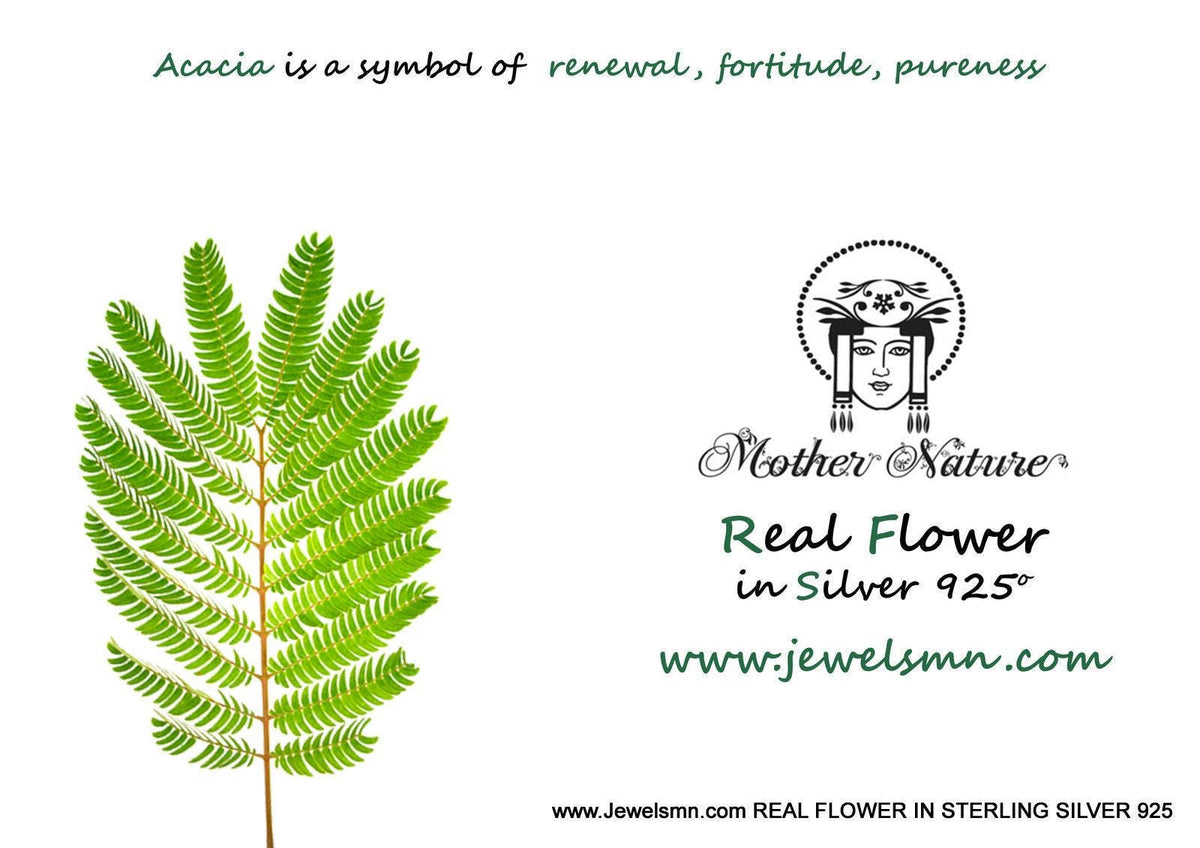 Real Mimosa Leaf Silver Ring, Handmade Nature Jewelry, Organic Botanical Band, Gift for Renewal & Fortitude, Sterling Silver 925-4