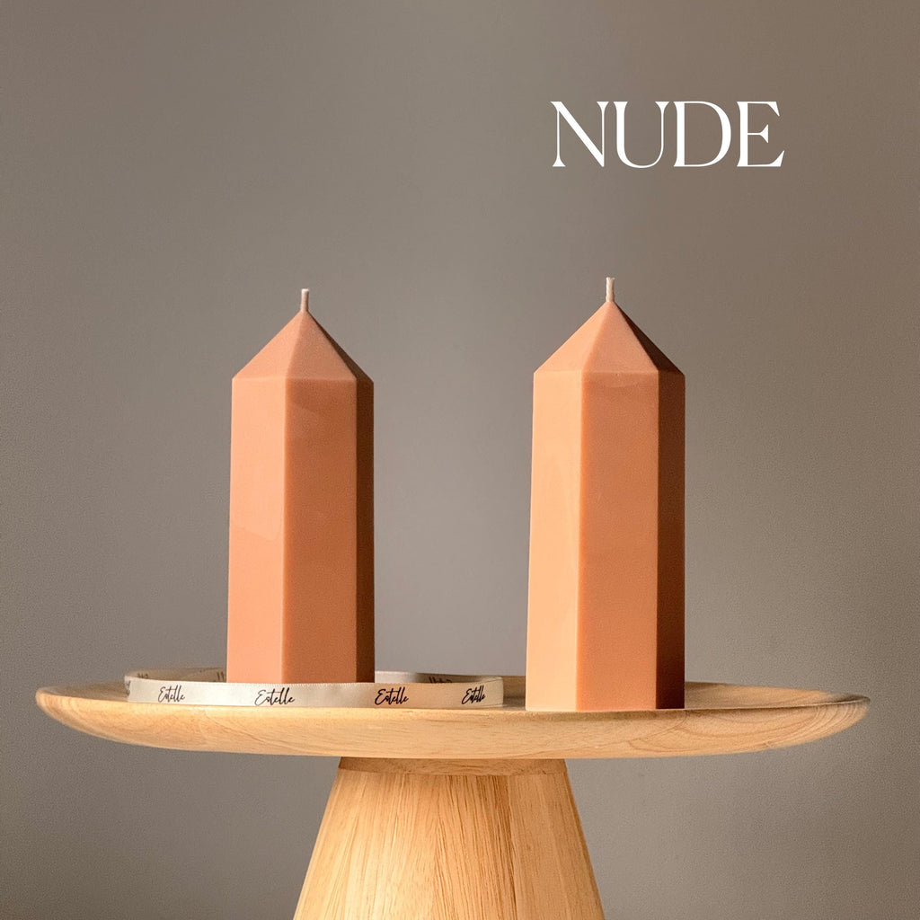 Greko peak soy wax candle, tall ribbed aesthetic pillar taper design for home decor styling — view 2