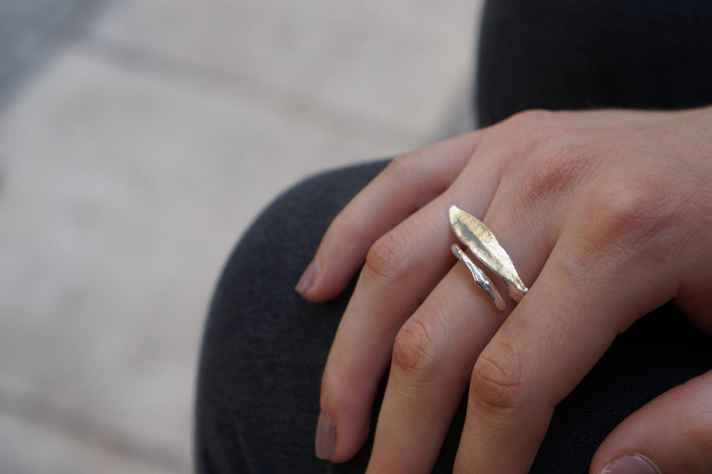 Olive Leaf Ring: Nature Inspired, Adjustable - Recycled Brass Jewelry-1
