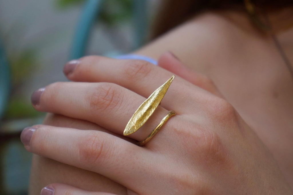 Real Olive Leaf Silver Ring, Handmade Nature Jewelry, Organic Botanical Band, Gift for Peace & Protection, Gold or Sterling Silver 925-0