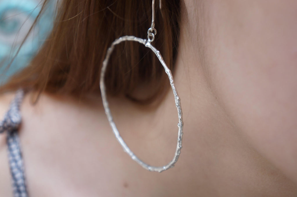 Large Hoop Earrings: Olive Branch Design - Silver or Gold Plated-1
