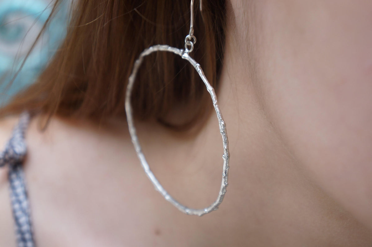 Large Hoop Earrings: Olive Branch Design - Silver or Gold Plated-1