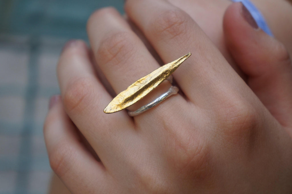 Real Olive Leaf Silver Ring, Handmade Nature Jewelry, Organic Botanical Band, Gift for Peace & Protection, Gold or Sterling Silver 925-3