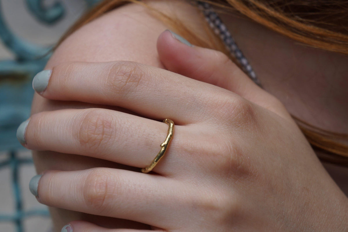 Real Olive Branch Gold Ring, Handmade Minimalist Jewelry, Organic Tree Branch, Eco Gift for Luck & Success, Sterling Silver 925-3