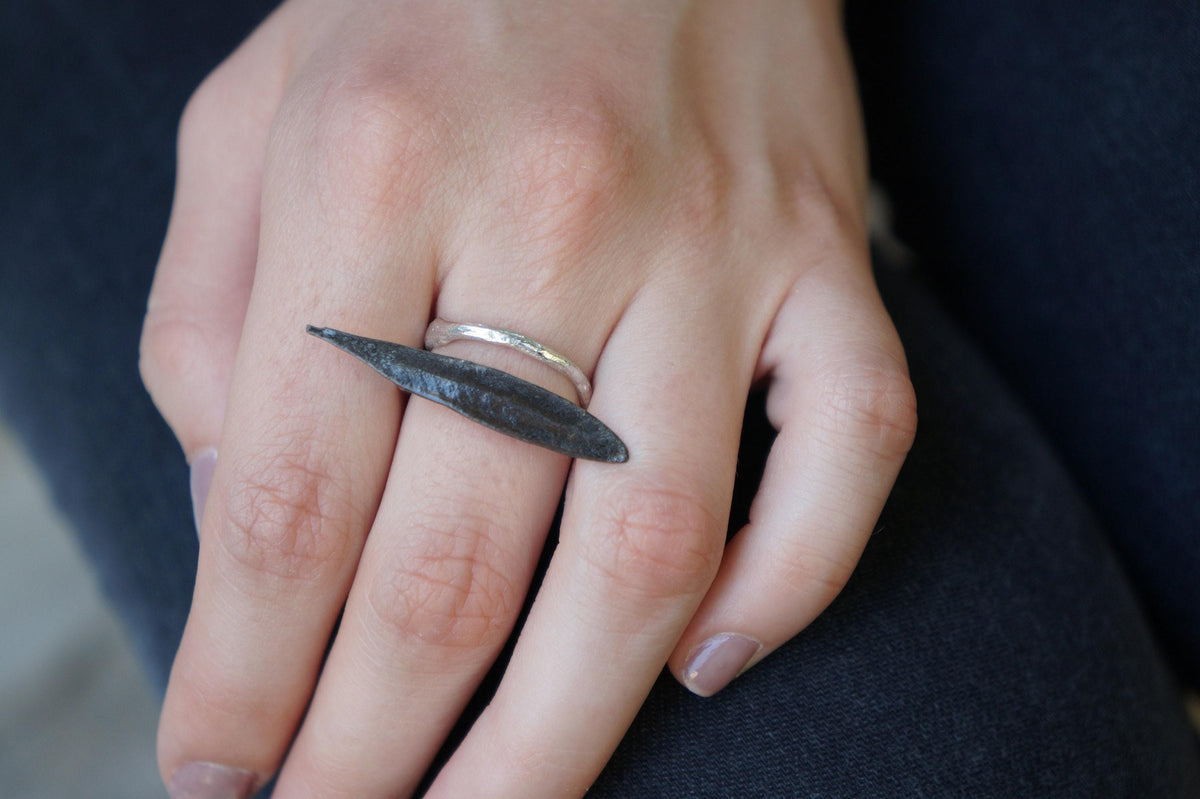 Real Olive Leaf Silver Ring, Handmade Nature Jewelry, Organic Botanical Band, Gift for Peace & Protection, Gold or Sterling Silver 925-4