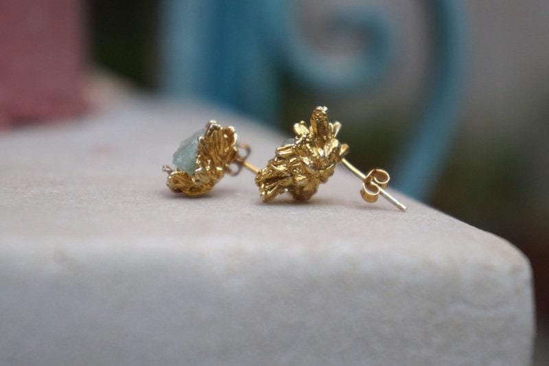 Real Daisy Flower Gold Earrings with Red Murano Glass, Handmade Nature Jewelry, Organic Nature Earrings, Unique Gift for Nature Lovers, 14K Gold Plated Sterling Silver 925-4