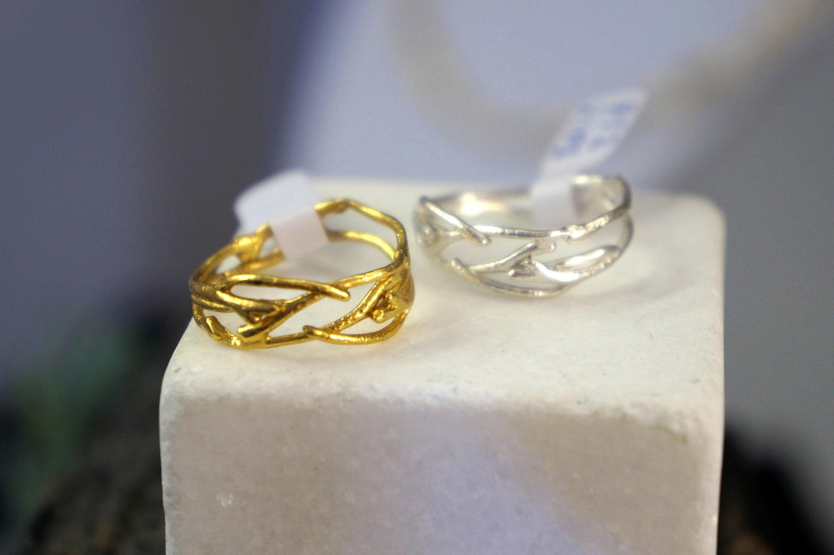 Real Jasmine Branch Ring, 14K Gold Plated Sterling Silver Ring, Handmade Minimalist Jewelry Gift, Gift for Women, Boho Nature Fashion-0