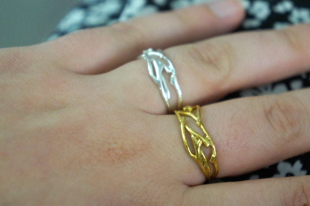 Real Jasmine Branch Ring, 14K Gold Plated Sterling Silver Ring, Handmade Minimalist Jewelry Gift, Gift for Women, Boho Nature Fashion-2
