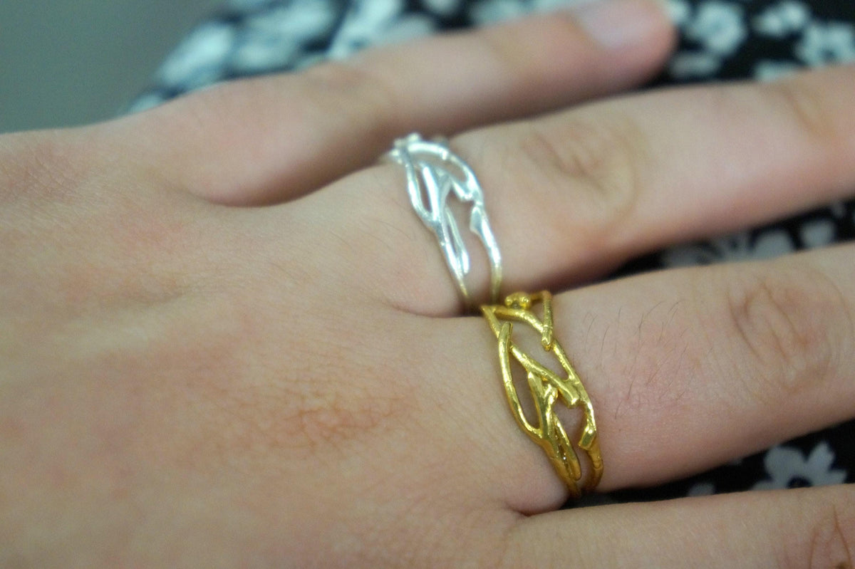 Real Jasmine Branch Ring, 14K Gold Plated Sterling Silver Ring, Handmade Minimalist Jewelry Gift, Gift for Women, Boho Nature Fashion-2