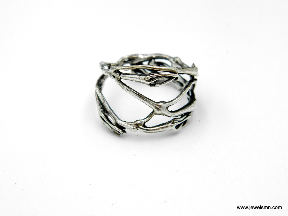 Real Twig Silver Ring, Handmade Nature Jewelry, Organic Botanical Band, Gift for Beauty & Sensuality, Sterling Silver 925-0