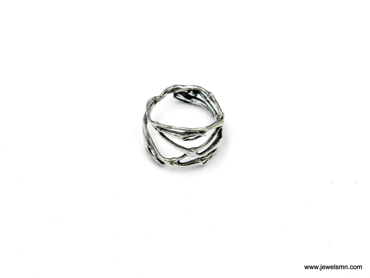Real Twig Silver Ring, Handmade Nature Jewelry, Organic Botanical Band, Gift for Beauty & Sensuality, Sterling Silver 925-4