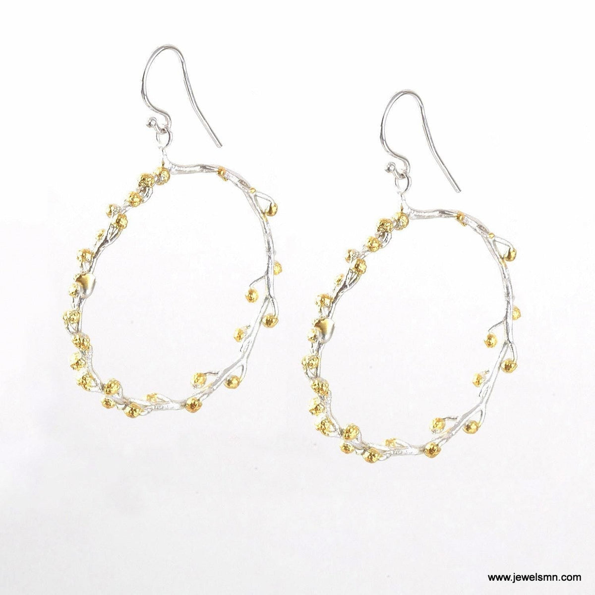 Vegan Gold Hoop Earrings, Acacia Leaf Detail (Eco-Friendly, 4cm).Recycled Brass-4
