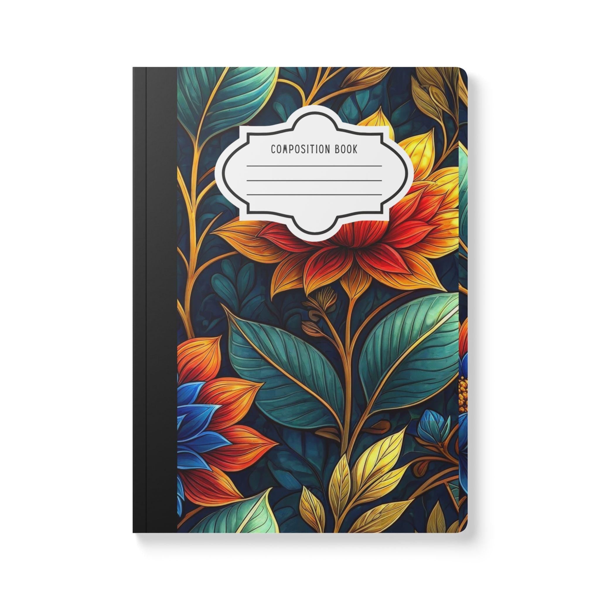Midnight garden floral composition notebook with a dark botanical soft-touch cover and college-ruled pages