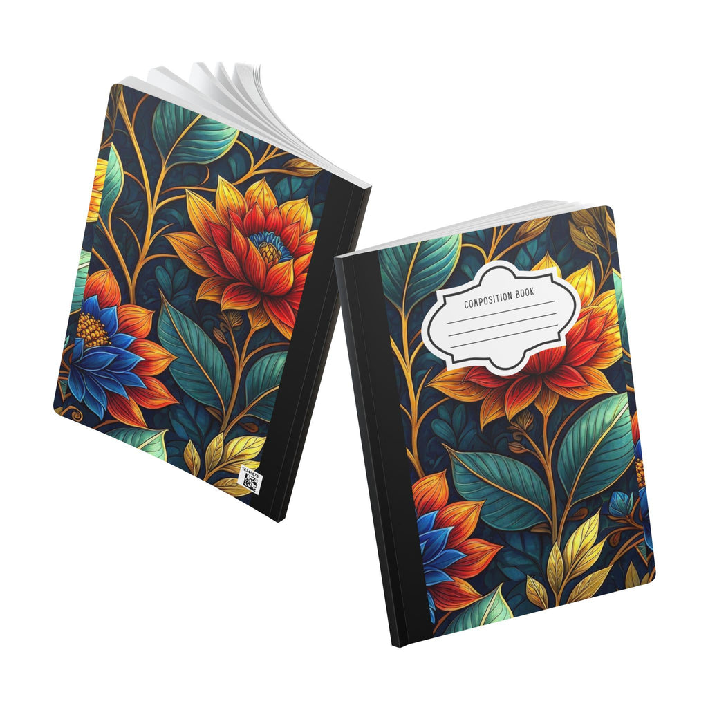 Midnight garden floral composition notebook with a dark botanical soft-touch cover and college-ruled pages — view 5