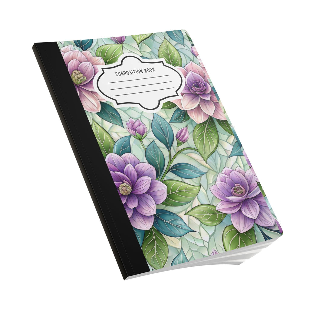 Pastel rose garden composition notebook with soft floral pattern cover and college ruled paper — view 3