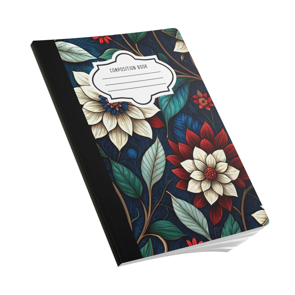 Midnight floral composition notebook with soft-touch cover and college-ruled paper pages. — view 3