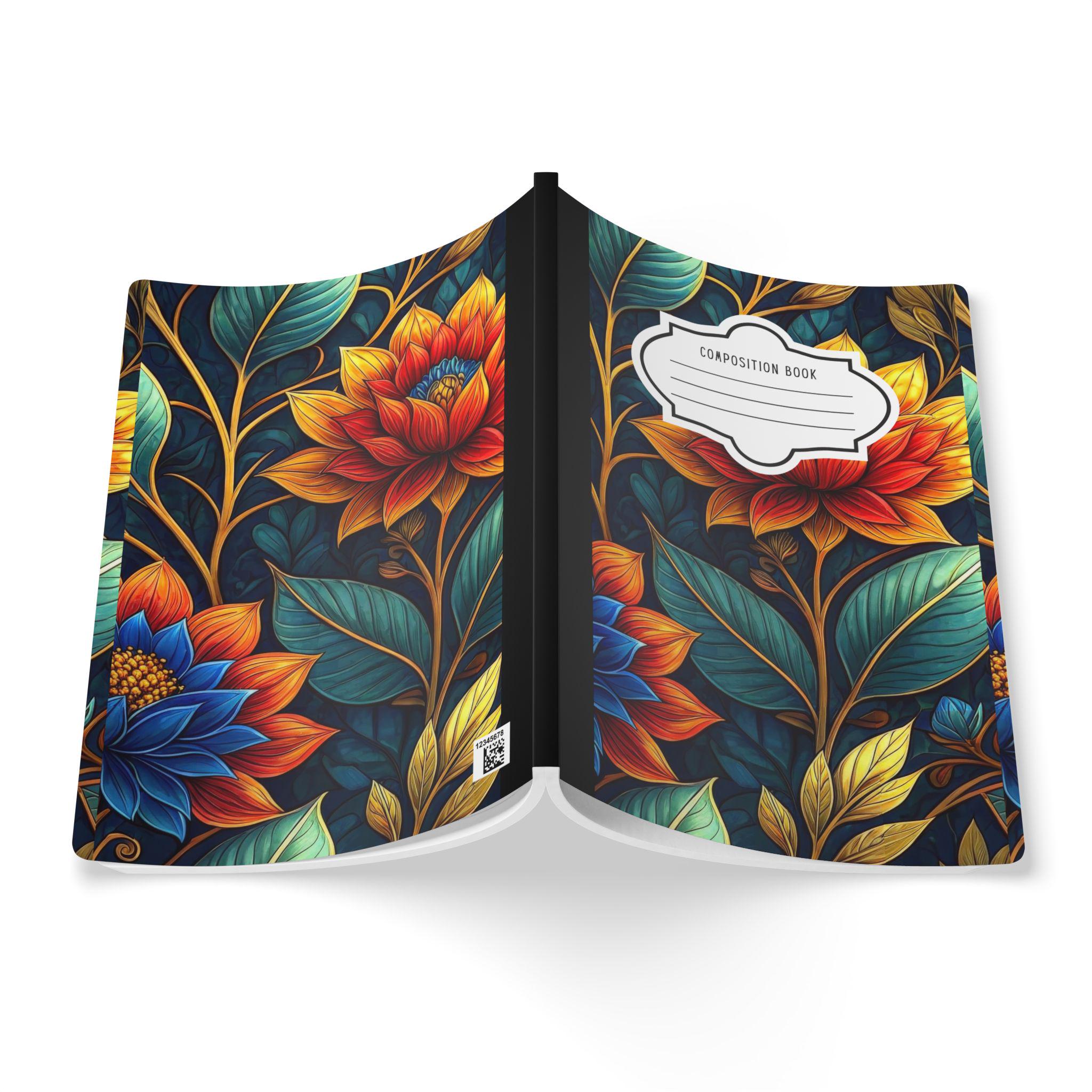 Midnight garden floral composition notebook with a dark botanical soft-touch cover and college-ruled pages — view 2