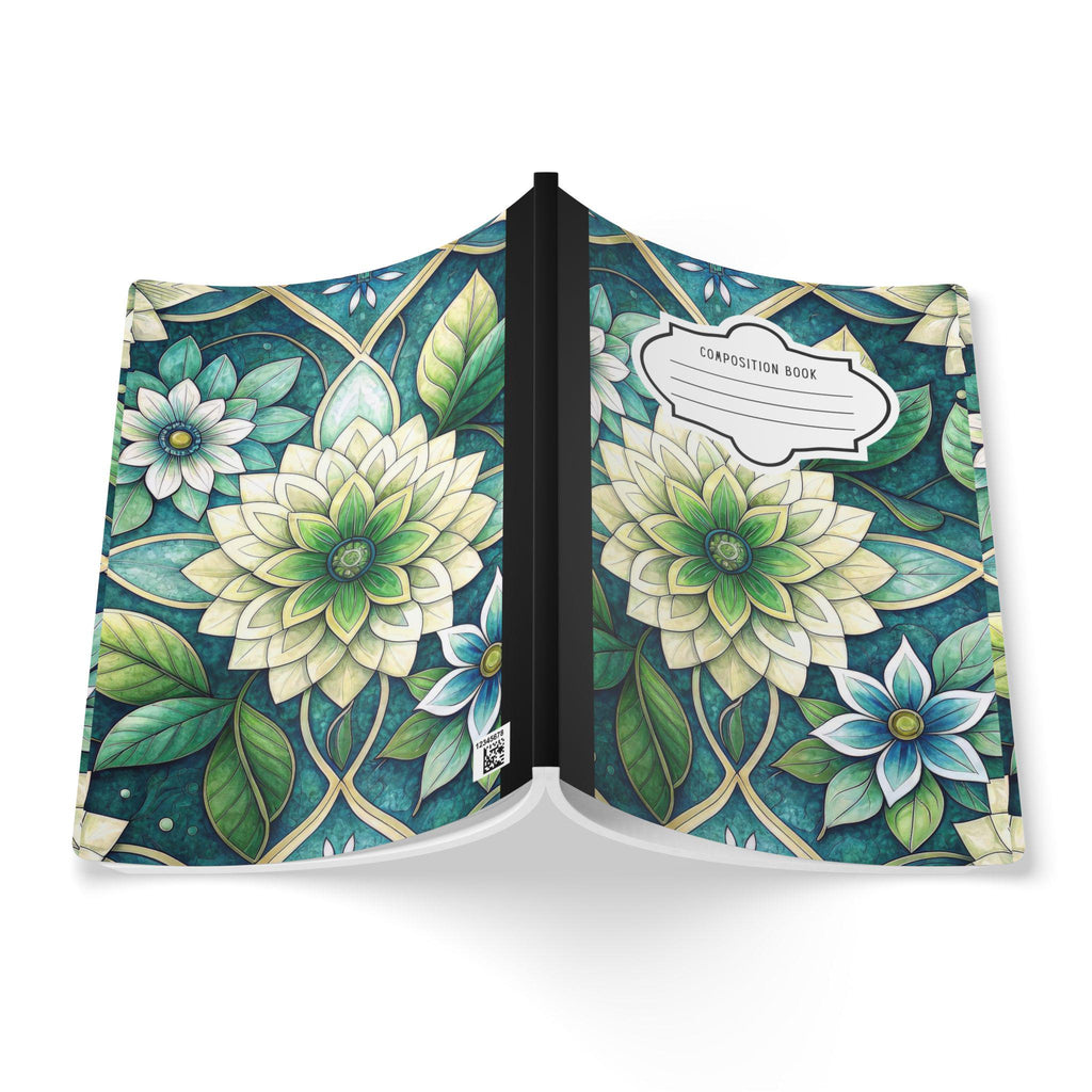 Serene green floral mandala composition notebook featuring a soft-touch cover and college-ruled paper — view 2