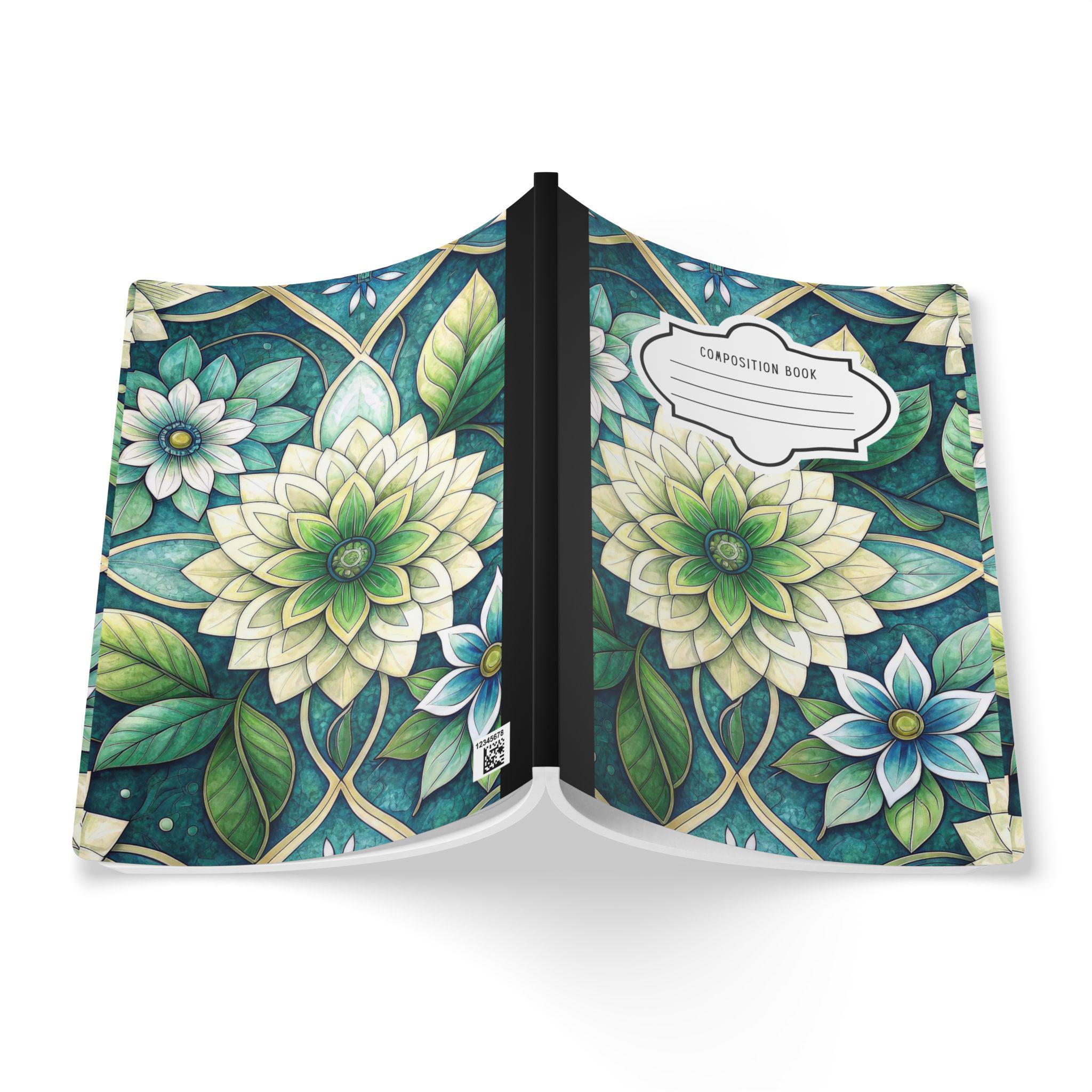 Serene green floral mandala composition notebook featuring a soft-touch cover and college-ruled paper — view 2