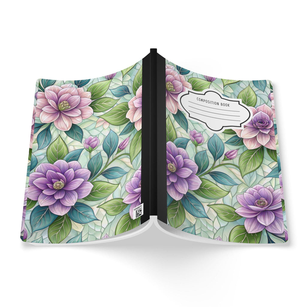 Pastel rose garden composition notebook with soft floral pattern cover and college ruled paper — view 2