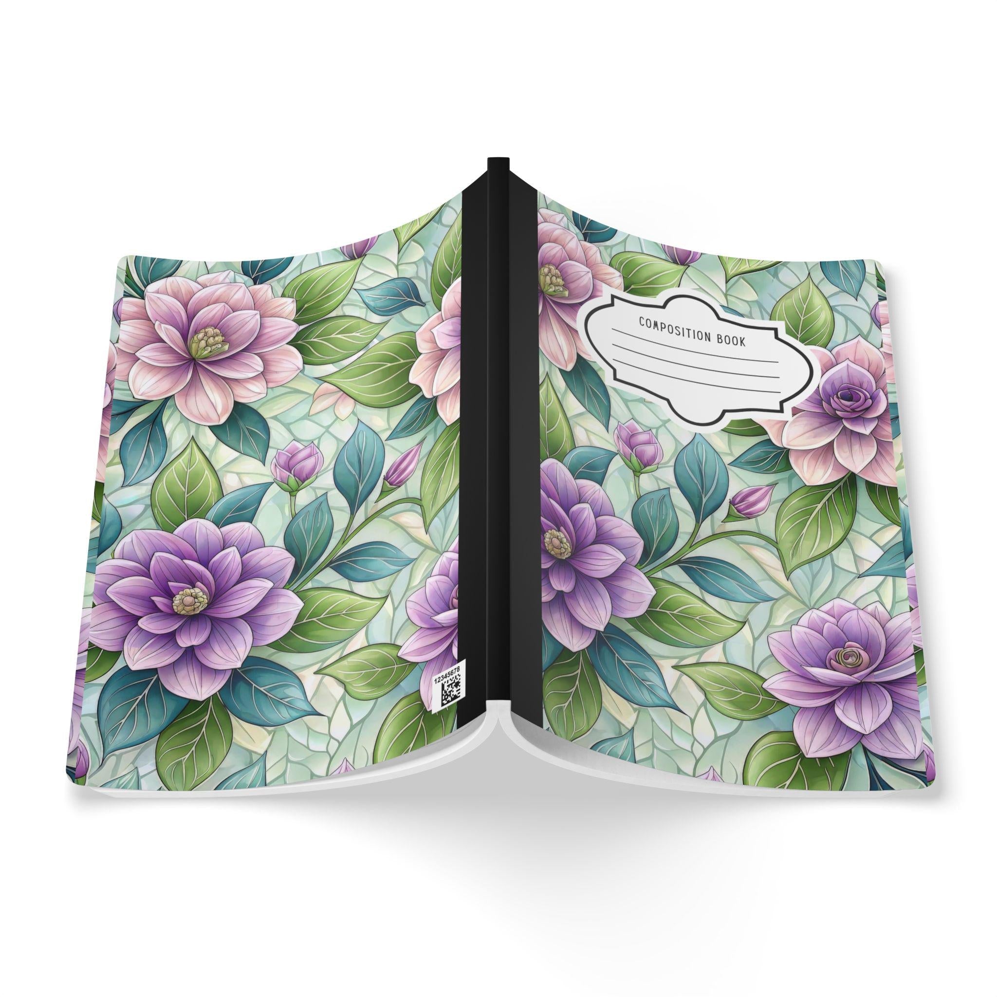 Pastel rose garden composition notebook with soft floral pattern cover and college ruled paper — view 2