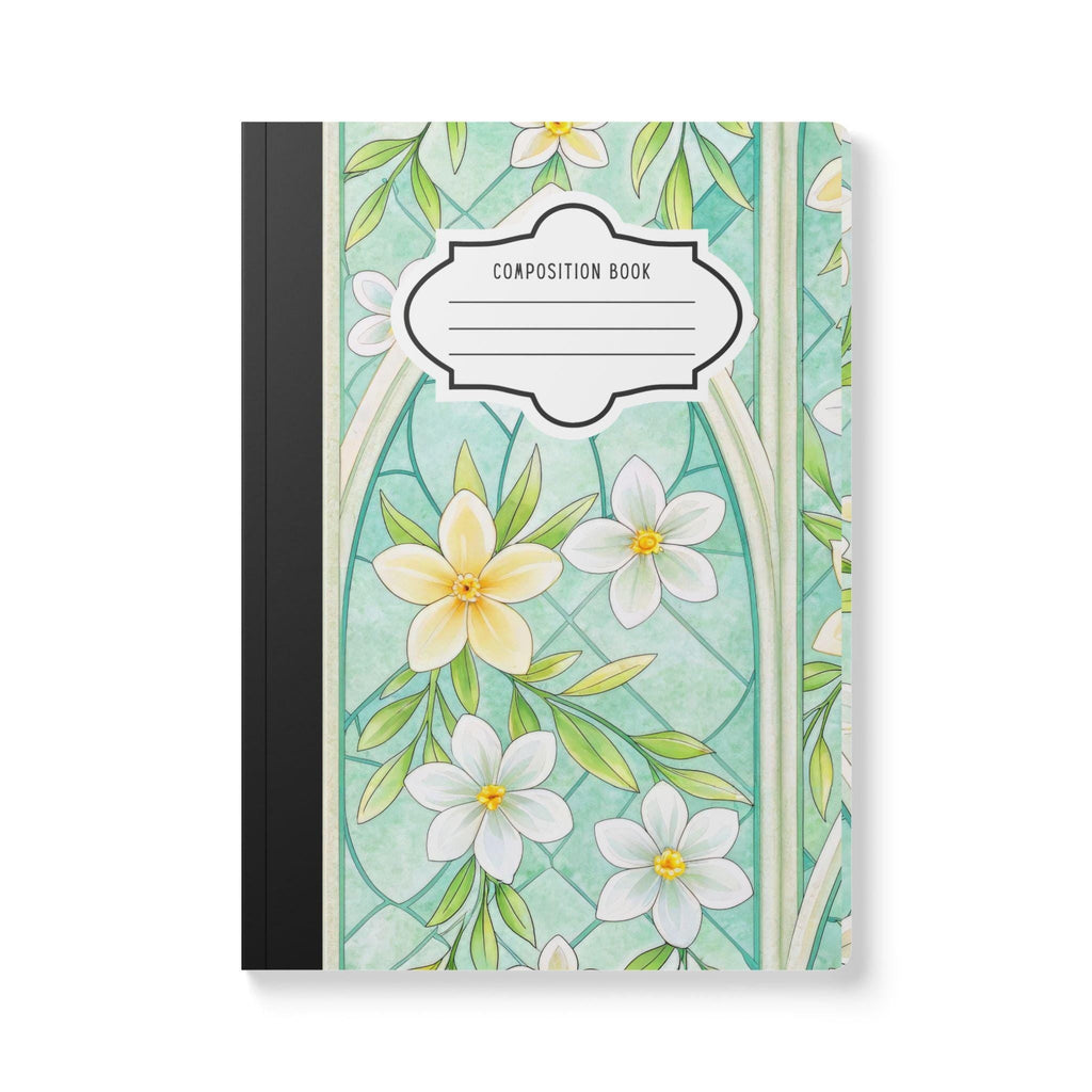 Mint blossom floral stained glass composition notebook with soft touch cover and college ruled paper