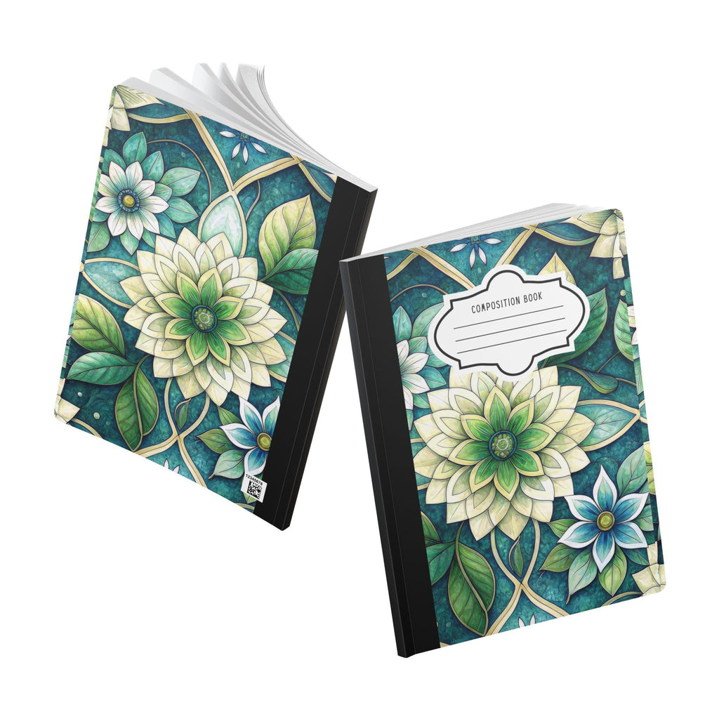 Serene green floral mandala composition notebook featuring a soft-touch cover and college-ruled paper — view 5