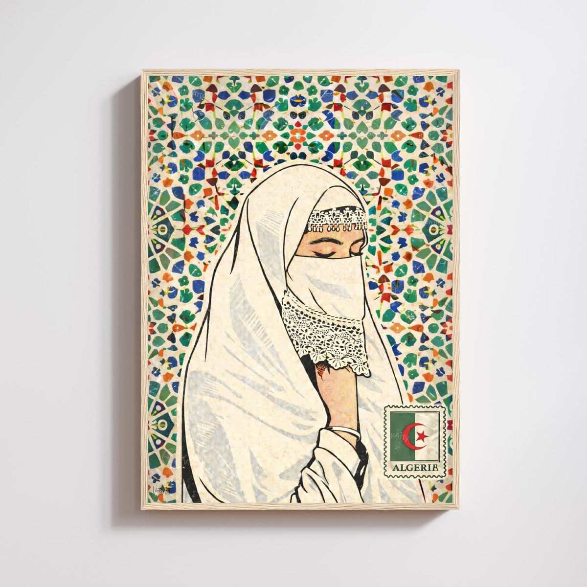 Affiche Femme Algérienne – Art Oriental & Zellige – Illustration Murale Algérie – Décoration Culturelle Maghreb – Poster Vintage-0