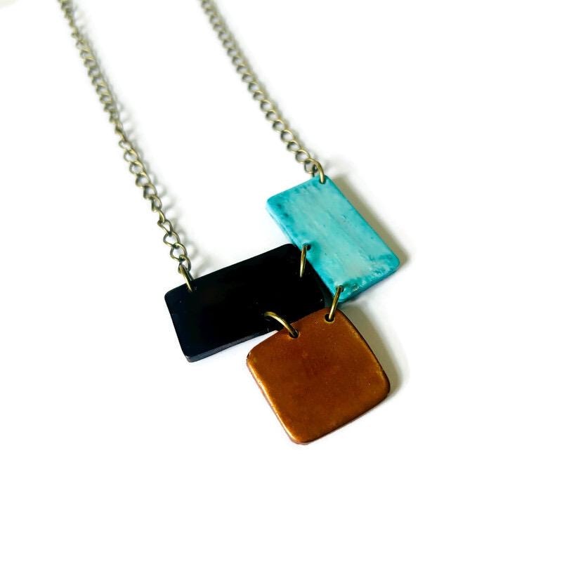 Modern Minimalist Pendant in Turquoise, Copper, Black-2