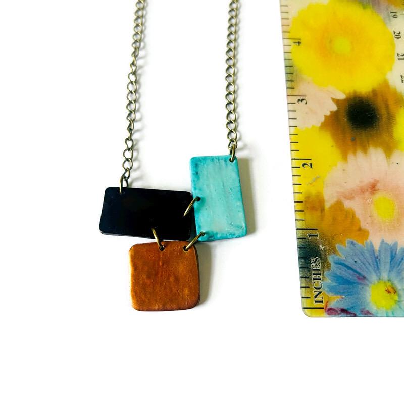 Modern Minimalist Pendant in Turquoise, Copper, Black-3