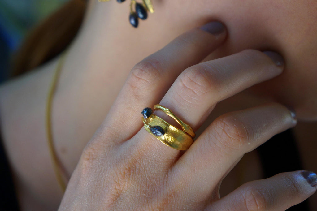 Real Olive Leaf Gold Ring, Handmade Nature Jewelry, Organic Tree Band, Gift for Longevity & Success, Eco Sustainable Sterling Silver 925-2