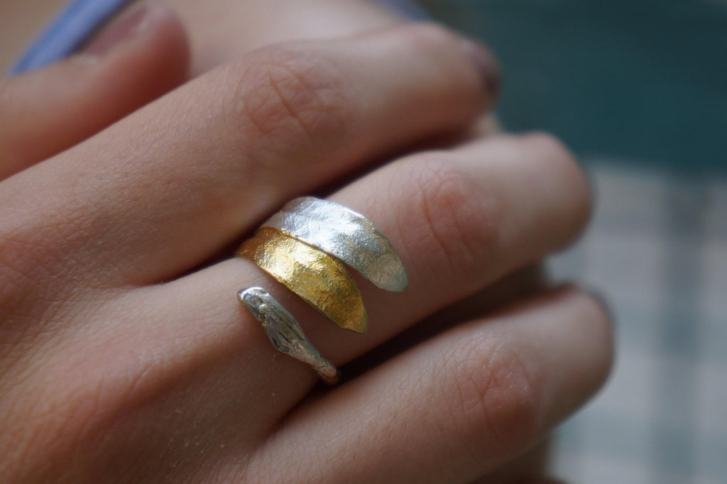 Real Olive Leaf Ring, Gold Plated Sterling Silver 925 Jewelry, Olive Branch Band, Handmade Minimalist Jewelry Gift, Birthday Gift for Women-0