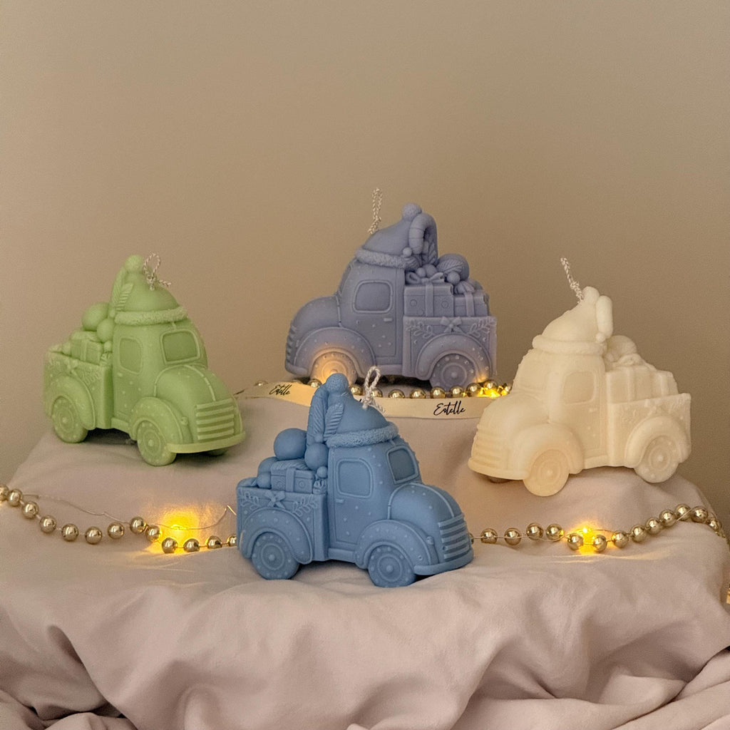 Handmade soy wax Christmas toy car candle in vintage design for festive holiday home decor — view 4
