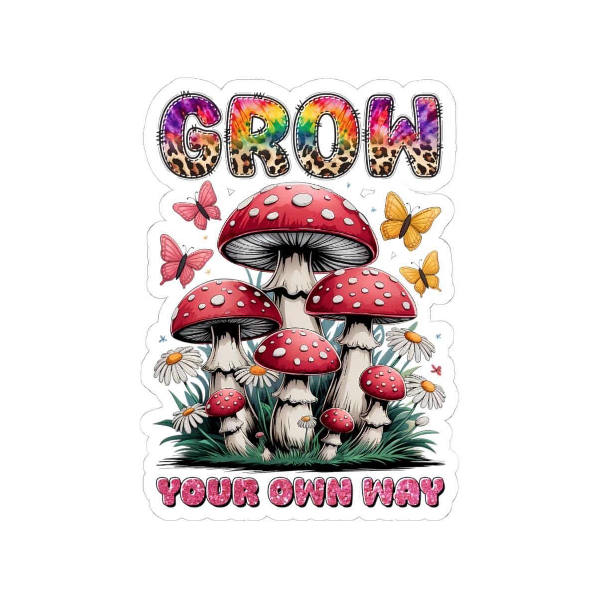 Mushroom garden vinyl sticker featuring colorful retro art and whimsical nature design on solid background — view 4