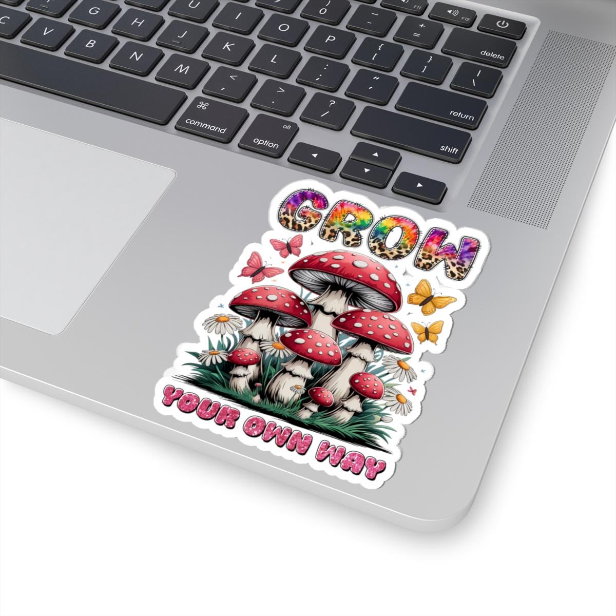 Mushroom garden vinyl sticker featuring colorful retro art and whimsical nature design on solid background — view 5