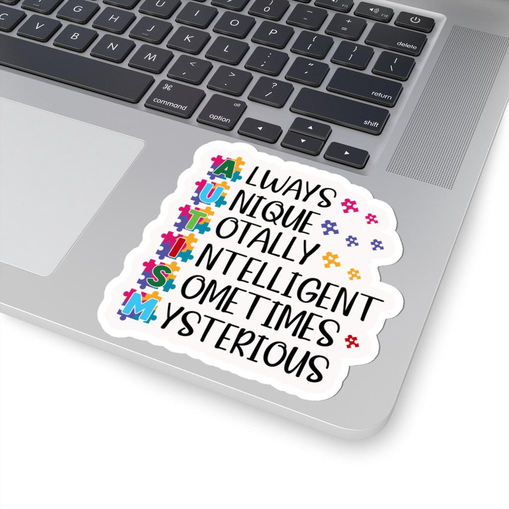 Autism pride vinyl sticker featuring a vibrant and colorful puzzle piece design on waterproof material. — view 5