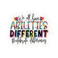 Colorful inclusive puzzle piece vinyl sticker celebrating differences with vibrant waterproof premium finish.