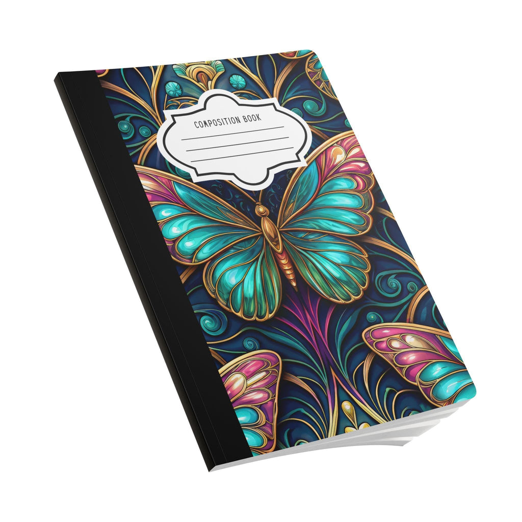Enchanted teal butterfly composition notebook with elegant patterned soft touch cover and college ruled pages — view 3