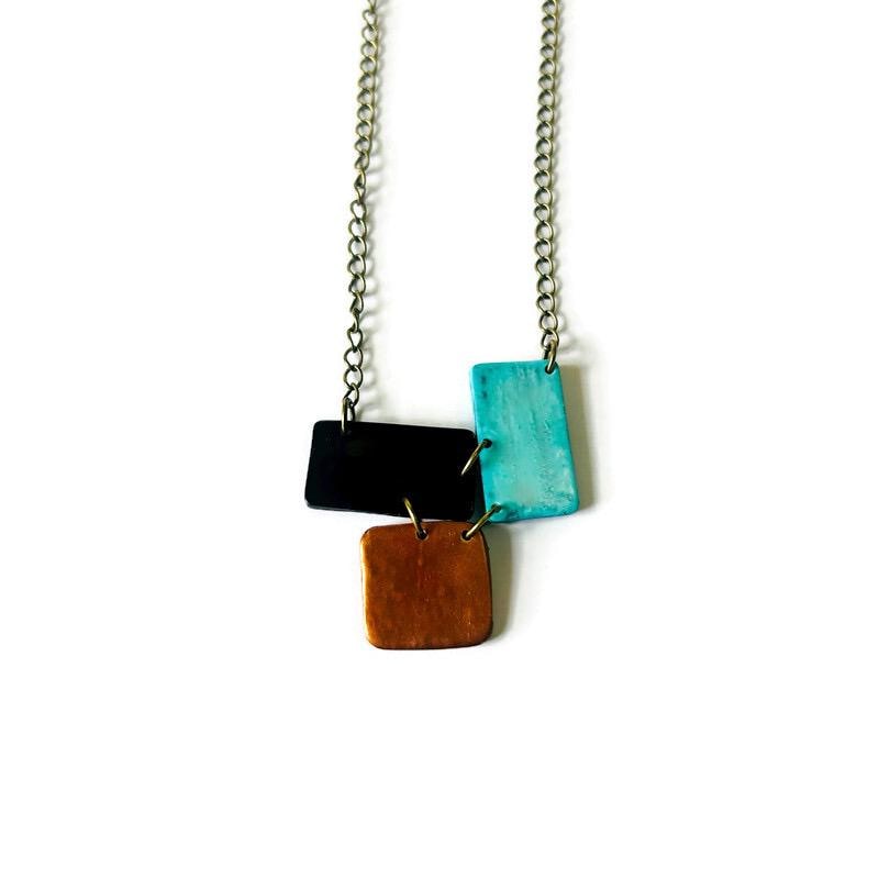 Modern Minimalist Pendant in Turquoise, Copper, Black-1