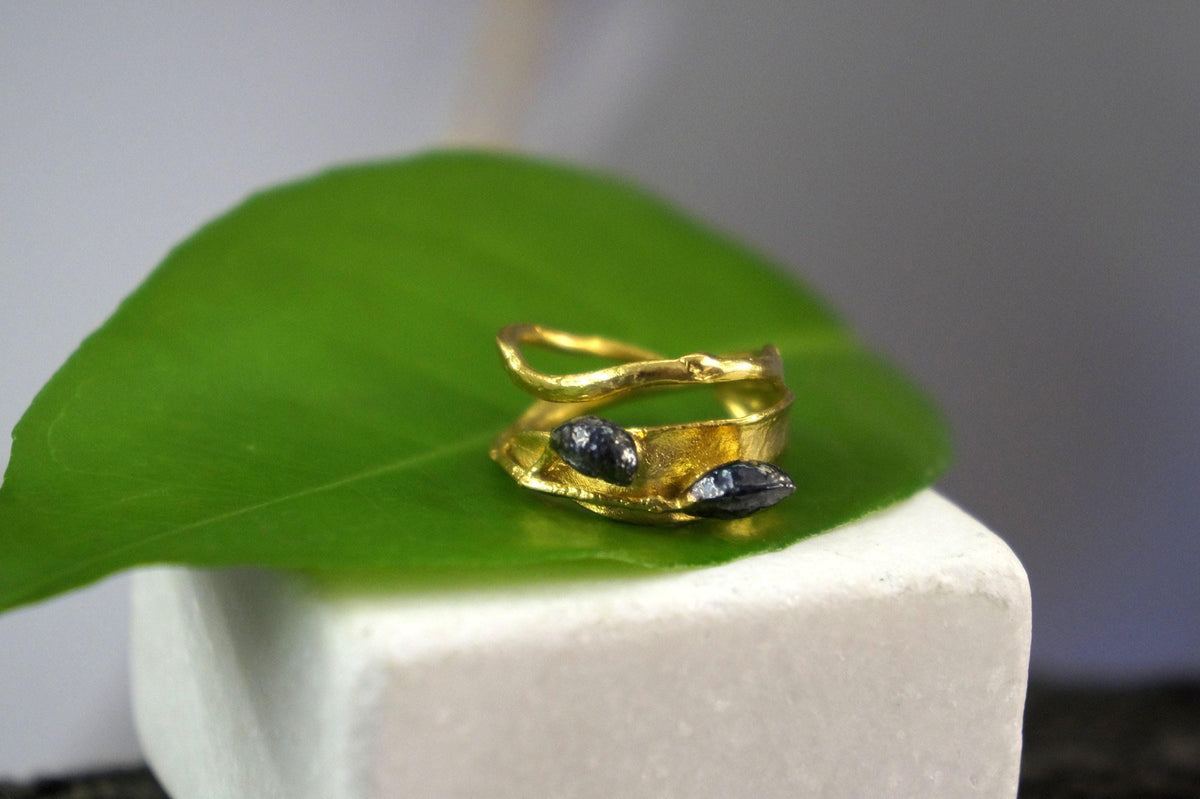 Real Olive Leaf Gold Ring, Handmade Nature Jewelry, Organic Tree Band, Gift for Longevity & Success, Eco Sustainable Sterling Silver 925-1