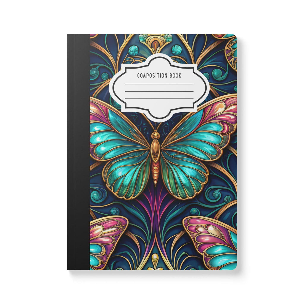 Enchanted teal butterfly composition notebook with elegant patterned soft touch cover and college ruled pages