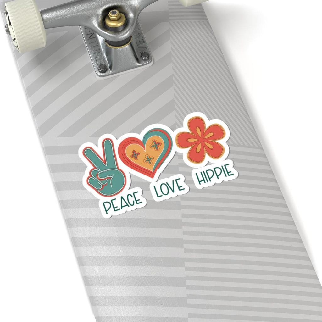 Retro hippie vinyl sticker with colorful seventies flower power art on a waterproof decal surface — view 2