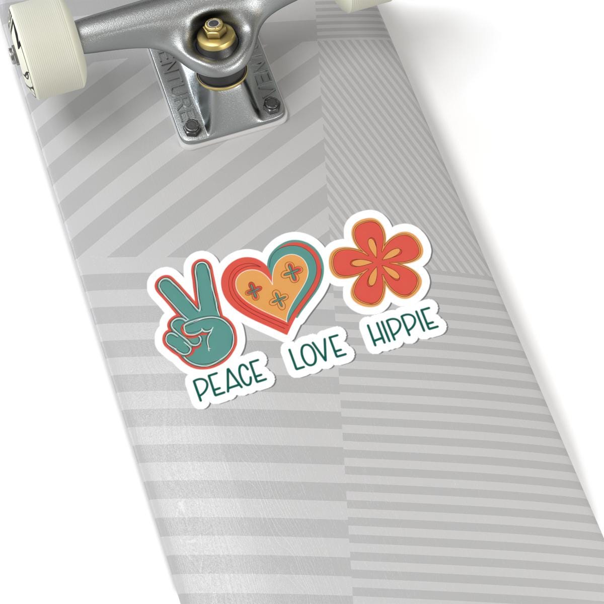 Retro hippie vinyl sticker with colorful seventies flower power art on a waterproof decal surface — view 2