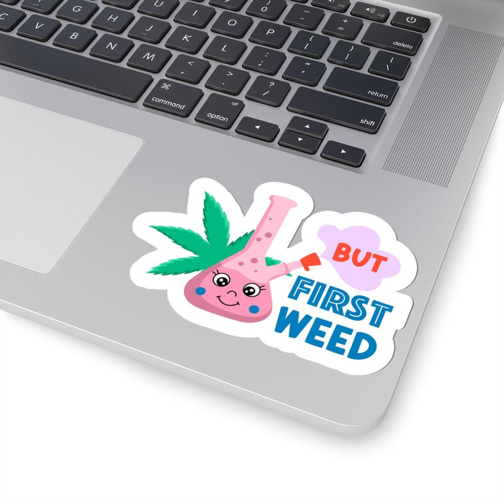 ColorFlow weed sticker, colorful vinyl bong design and funny cannabis quote laptop decal — view 2